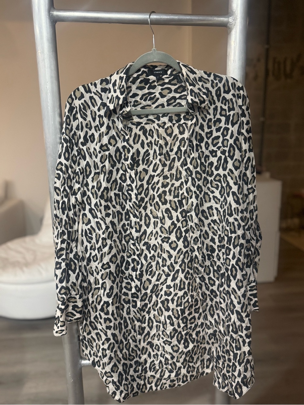 Theory Clean Silk Shirt Dress Leopard Print Size P